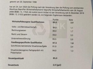 Transkript / Notenübersicht