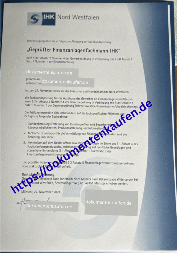 Sachkundeprüfung nach § 34f Gewerbeordnung (GewO)